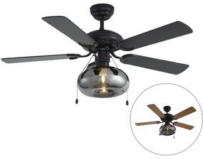 Czarny Wentylator sufitowy z lampą 107,5 cm z przełącznikiem łańcuchowym - Mistral Busa ArtDeco Oswietlenie wewnetrzne