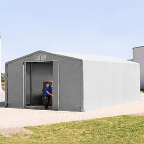 TOOLPORT 8x10m Hala namiotowa - 4,0 m wysokość ścian bocznych z bramą przesuwną, PVC 850, szary, bez statyki - (79964)