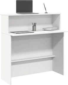 Biały biurko recepcyjne 100x50x103,5 cm z drewna inżynieryjnego z wbudowanym schowkiem i mocowaniem ściennym