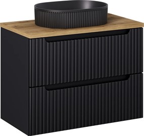 Szafka 2 szuflady Nova 80 cm z czarną umywalką Beyond, czarny mat/dąb coast evoke