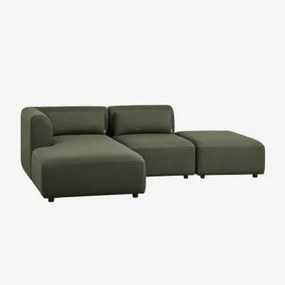Sofa Modułowy Z Lewym Szezlongiem, 2-częściowy Z Pufem Fogler Tkanina Baranek Boucle Szałwiowa Zieleń - Sklum