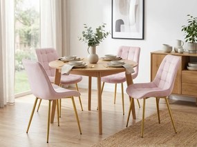 Różowe krzesło do kuchni BERA aksamitne ze złotymi nogami