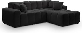 Emporius Napoli narożnik do salonu - gruba pianka, miękki narożnik w nowoczesnym stylu - prawostronny, tkanina aksamitna, czarny (Komodo 23)