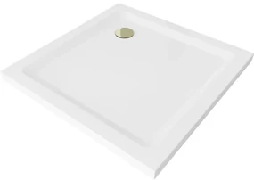 Mexen Flat brodzik kwadratowy slim 70 x 70 cm, biały, syfon złoty - 40107070G