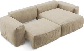 Jasnobrązowy rozkładany narożnik z tkaniny szenilowej (prawostronny/z szezlongiem) Kuki – Makamii