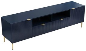 Szafka RTV z 2 drzwiczkami, 2 szufladami i 2 półkami z MDF i stali - Niebieski i złoty - YESINIA