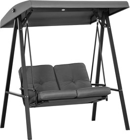Outsunny Huśtawka Hollywood dla 2 osób, ogrodowa z regulowanym dachem, do 220 kg, 145 x 116 x 172 cm, Ciemnoszary