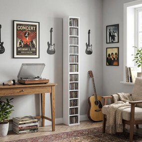 HOMCOM Regały do przechowywania 204 płyt CD w zestawie 2 szt., wieża na Blu-ray z regulowanymi półkami, organizer na książki, biały | Aosom PL