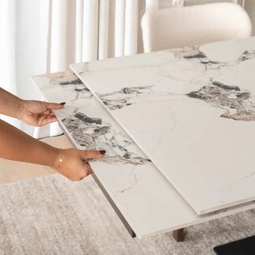 Stół Rozkładany Prostokątny REX 2 180-240 cm Ceramiczny Biały Marmur/Orzech do Jadalni Nowoczesny Loft