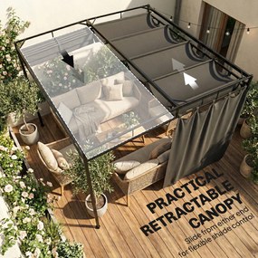 Outsunny Pergola Ogrodowa 3x3 m Wodoodporna Ochrona Przed Słońcem z Regulowanym Baldachimem i Zasłonami, Wolnostojąca | Aosom PL