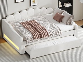 Łóżko piętrowe 140×200 cm - z taśmą LED - z łóżkiem listwowym - MDF+len - beżowa