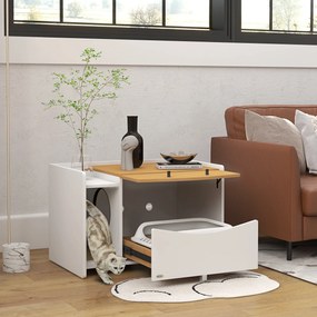 PawHut Kuweta w szafce, z wyjmowanym pojemnikiem na żwirek, 78x50x51cm, Dąb/Biały