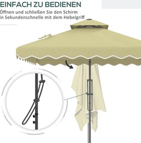 Outsunny Parasol ogrodowy, Parasol na bocznym maszcie, dekoracyjny brzeg, dach wentylacyjny, konstrukcja metalowa, 2,4x2,4x2,6m, Beżowy