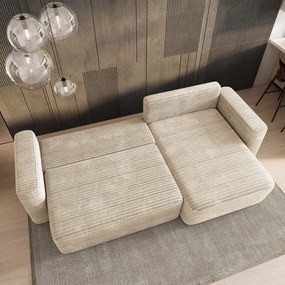 Masseno Narożnik TELIN z funkcją spania i pojemnikiem na pościel Narozniki L, Rozkładana sofa - Kremowy, TILIA 03
