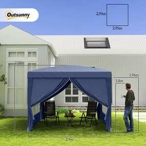 Outsunny Pawilon, Namiot imprezowy, 4 odłączne ściany boczne, 2 okna, Rama metalowa, 2,95 x 2,95 m, Niebieski