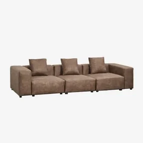 Modułowa Sofa 3-częściowa (↔︎315 Cm) Z Wysokim Podłokietnikiem Bruna Zamsz W Kolorze Brązowej Kawy - Sklum