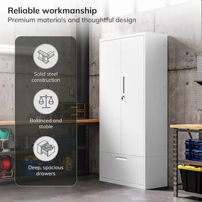 Szafa modułowa metalowa wielofunkcyjna z szufladą biała MEGAN 1850 x 900 x 400 mm