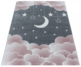 Dywan dziecięcy Funny księżyc nad chmurkami różowo-szary 160 cm x 230 cm