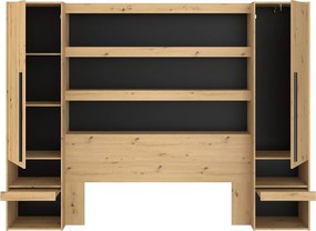 Łóżko ze skrzynią i zabudową 140 x 190 cm - Naturalny i czarny - LUDARO