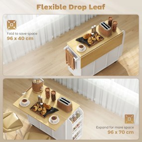 HOMCOM Wyspa kuchenna na kółkach z rozkładanym blatem szafką soft-close szufladami i wieszakiem na ręczniki biała | Aosom PL