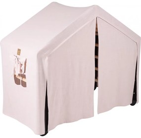 Duży domek z drabinką dla dzieci 112x61x94 cm składaną do pokoju. drewno, len, wiskoza, różowy domek, czarna drabinka. - meowbaby®