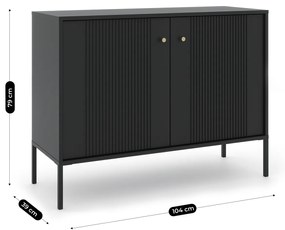 Komoda do Salonu Sypialni SOFT 104 cm Czarna Ryflowana Dwudrzwiowa Nowoczesna