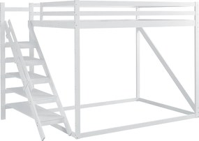 Łóżko piętrowe 140x200 cm z litego drewna sosnowego - z drabiną i schodami - Szare