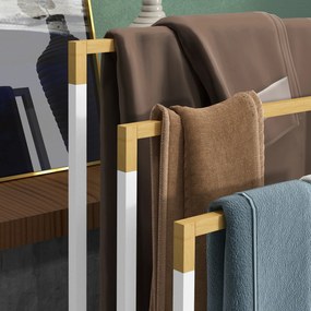 kleankin Zestaw Stojaków na Ręczniki 3 Drążki, Design Przemysłowy, Bambus, 45 x 22,5 x 86 cm, Biały + Natur