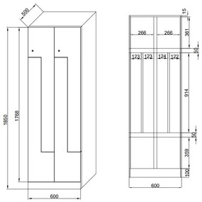 Metalowa szafka ubraniowa Z, 4-drzwiowa, 1850 x 600 x 500 mm, demontaż, zamek RFID, drzwi laminowane, orzech