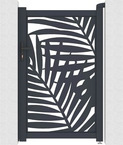 Furtka skrzydłowa z aluminium z motywem tropikalnym wyciętym laserowo – szer. 103 x wys. 166 cm – antracyt – TOGIRO