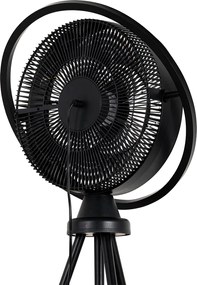 Stojący wentylator trójnóg czarny z wbudowanym LED-em, 3-stopniowy ściemniacz, regulowany - Marleen