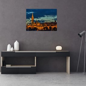 Obraz oświetlonego budynku (70x50 cm)