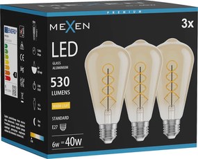 Mexen Vintis 3x żarówka filament spirala LED E27, ST64, 6W, Ciepła - 2700K, 530 lm, amber - L162-E27-0627-50x03