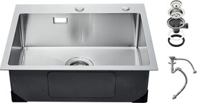 Zlew Kuchenny SucceBuy Zlew Kuchenny 68CM z Montażem Górnym, Pojedyncza Komora, Podblatowy, ze Stali Nierdzewnej