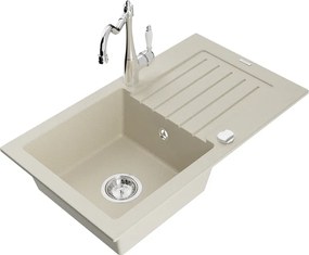 Mexen Pablo zlewozmywak granitowy 1-komorowy z ociekaczem i baterią kuchenną Carla, beżowy - 6510-69-670700-00