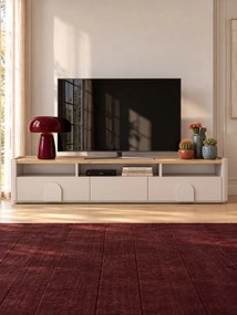 Szafka RTV Amilio 200 cm z szufladami - kaszmir / dąb olejowany / uchwyty kaszmir