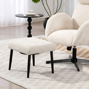 HOMCOM Pufa z miękką poduszką siedziska stalowe nóżki podnóżek z tkaniny Chenille, 45 x 41 x 38 cm, kremowobiały