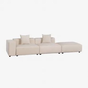 Sofa Modułowa Narożna Lewostronna 2-częściowa Z Niskim Podłokietnikiem I Pufą ↔︎345 Cm Bruna Sztruksu Beżowy Len - Sklum