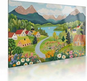 Obraz na szkle - Wioska w górach (70x50 cm)