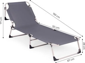 Składany leżak ogrodowy z poduszką i zagłówkiem Marbella, szary