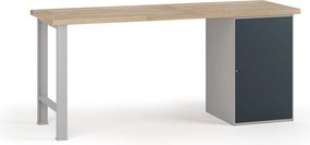 Stół warsztatowy G7, blat bukowy, 2000 x 800 x 840 mm, 1x szafka, grafitowy