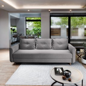 Masseno Sofa NAPOL z funkcją spania i pojemnikiem na pościel, Rozkładana sofa - Jasnoszary, PAROS 05