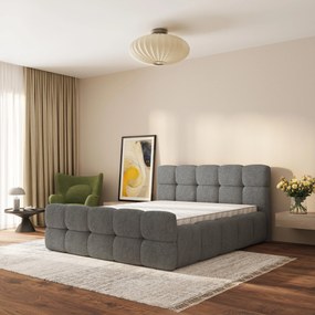 Masseno Łóżko Tapicerowane ELIZJA ze stelażem i pojemnikiem na pościel 140x200 cm - Szary, QUELLE 92