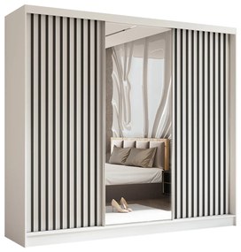Szafa przesuwna - Lameo z lustrem 240 cm, biały mat | lamele czarny mat