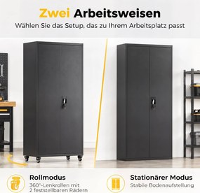 HOMCOM Szafa metalowa zamykana na kółkach, 5 regulowanych półek, ze stali, 80 x 40 x 180 cm Czarny | Aosom PL