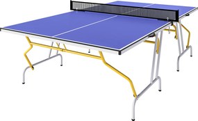 SPORTNOW Stół tenisowy składany z akcesoriami rakietki piłki siatka niebieski 274x152x76 cm | Aosom PL