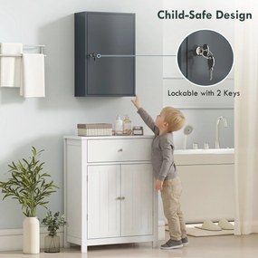 kleankin Wisząca szafka na leki, szafka łazienkowa z 3 półkami, 2 kluczami, 40 x 18 x 60 cm, szary | Aosom PL