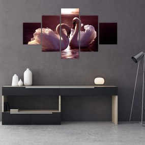 Obraz - Łabędzie na jeziorze (125x70 cm)