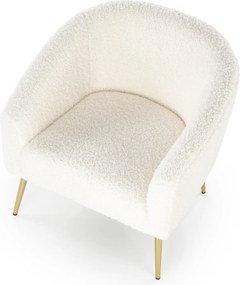 Fotel Grifon tapicerowany tkaniną typu baranek na złotych nóżkach