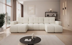 Masseno Narożnik DUCA z funkcją spania i pojemnikiem na pościel Narozniki U, Rozkładana sofa - Beżowy, PERFECT HARMONY 02
